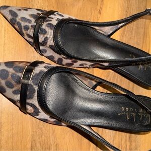 Nicole Miller Black and Brown Animal Print Heels